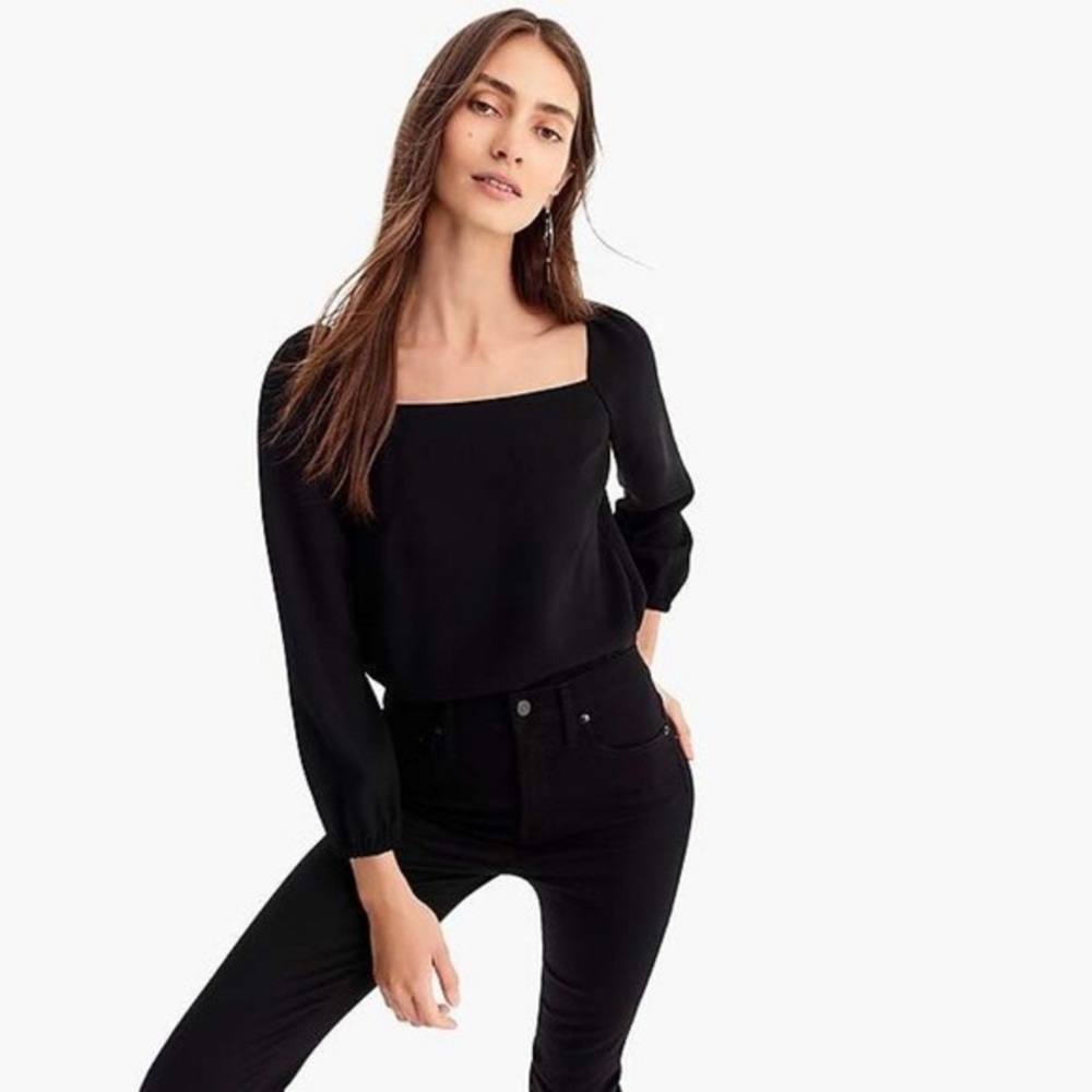 NWT J Crew square neck top tee black